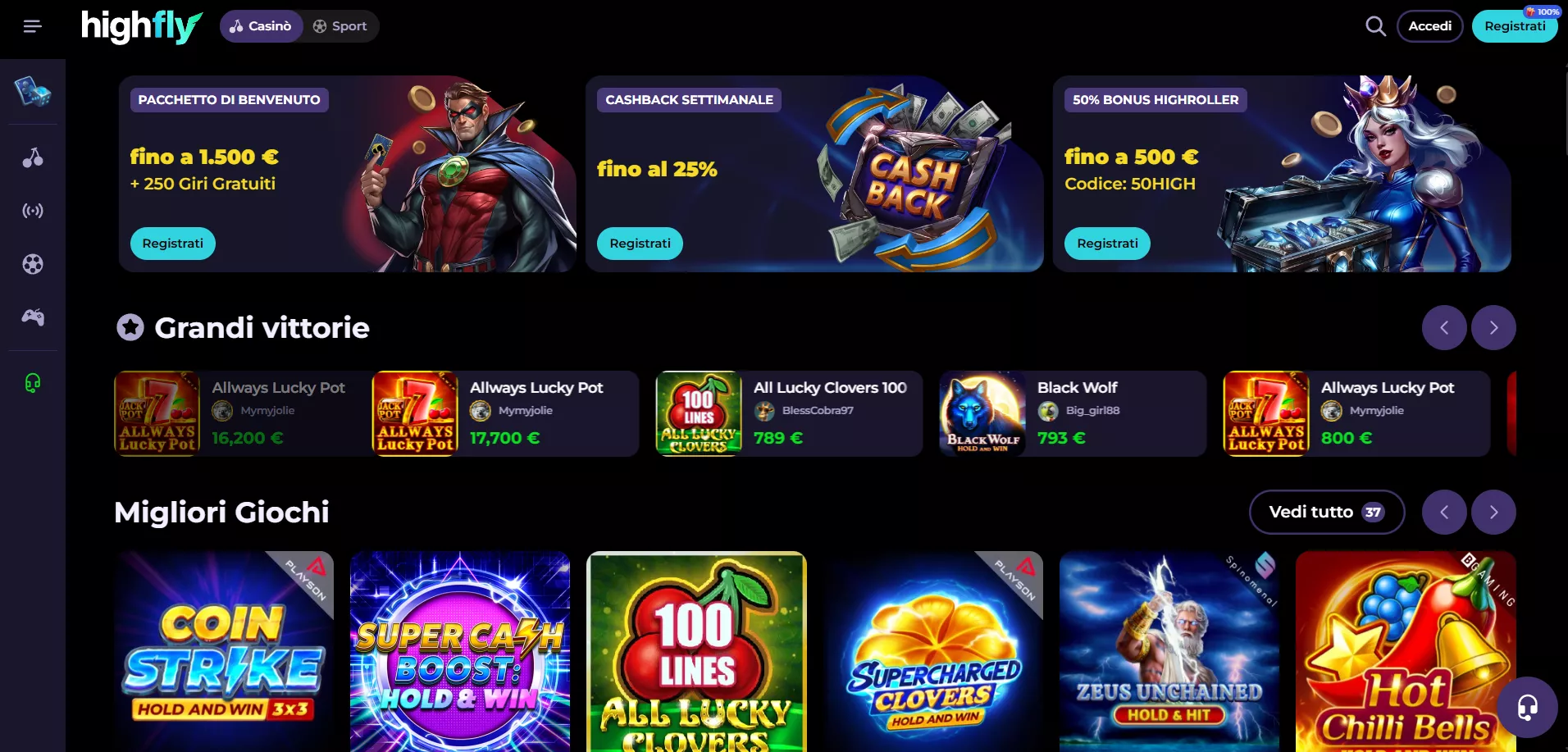 Highflybet Pagina principale